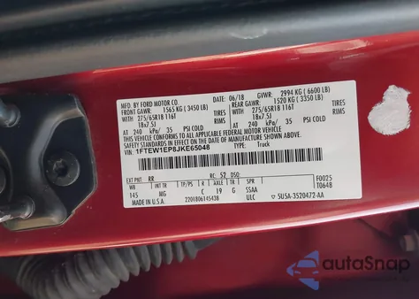 2018 Ford F-150 Xlt из США, поврежденный, VIN 1FTEW1EP8JKE65048